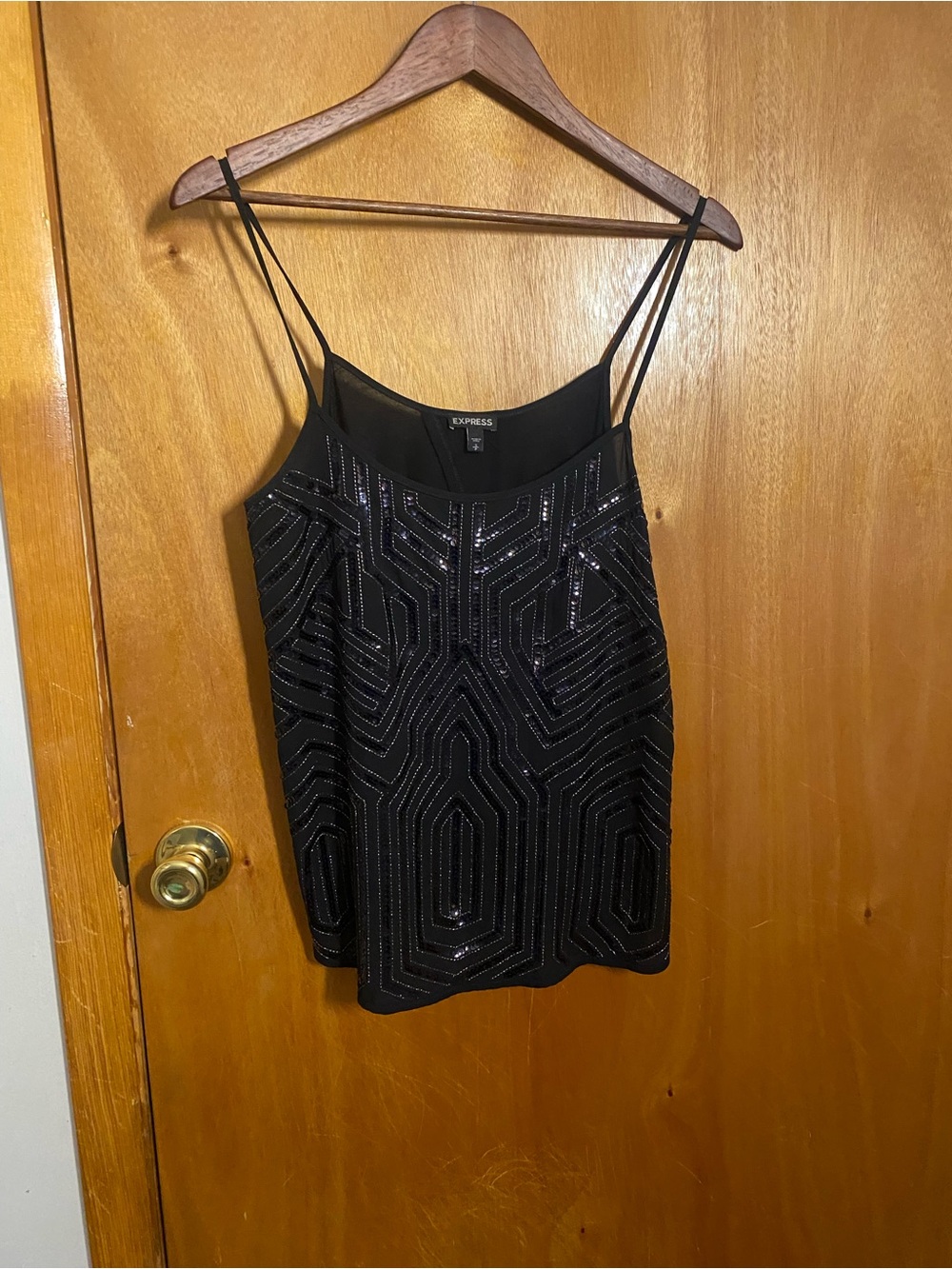 Express Black Sequin Geometric Spaghetti Strap Cami